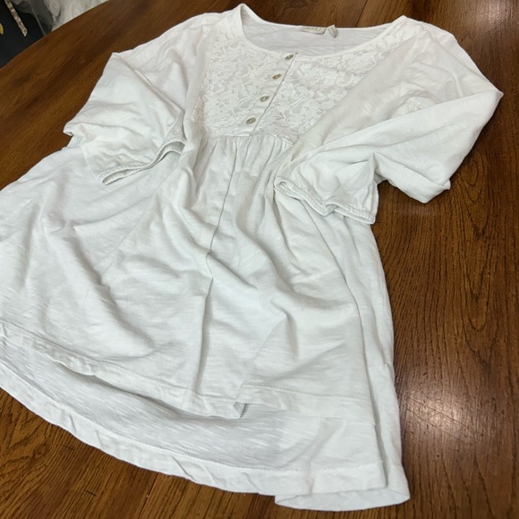 LOGO Lori Goldstein White Lace Trim Tunic Top Women’s Large Boho Cotton Long Sle - Picture 9 of 10